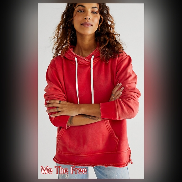 Free People We The Free Zuma Hooded Sweater Sweat Shirt Small NWT Red - Picture 1 of 11